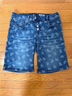 Tom Tailor Alexa Blue Bermuda Leaf Patterned Denim Shorts